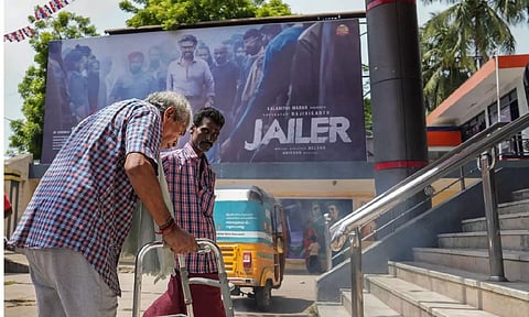 An old man walking into the theatre to watch the film 'Jailer' (Photo: PTI)