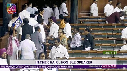 Opposition MPs staging walkout (Photo Courtesy: Sansad TV)
