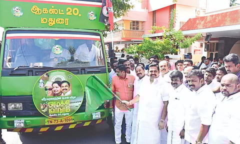 AIADMK General Secretary Edappadi K Palaniswami flags off the campaign vehicle on Friday.