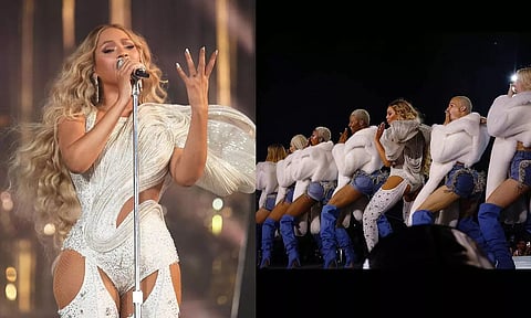 Singer Beyonce performing a song from her recent album 'Renaissance' on stage. (ANI)