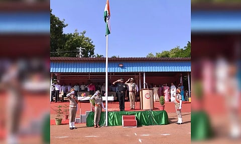 Padmanabhan Ananth, Divisional Railway Manager, Madurai saluting the Tricolour