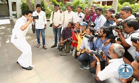 Tamil Nadu Chief Minister M K Stalin with photojournalists at his residence. (Photo credit: Manivasagan N)