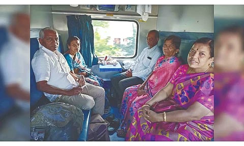 Eswaran and his family members on train to Bodi
