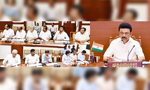 TN CM M K Stalin chaired a review meeting over the preparedness for the centenary celebration of Kalaignar in the Secretariat. (Twitter/@CMOTamilnadu)