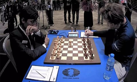 R Praggnanandhaa and Magnus Carlsen in FIDE World Cup final