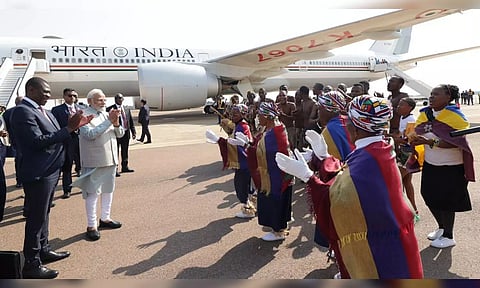 Prime Minister Narendra Modi arrives in Johannesburg on August 22 to attend the 15th BRICS summit in South Africa.&nbsp; (X/@MEAIndia)