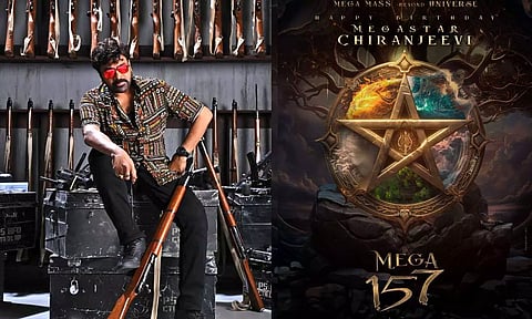 Megastar Chiranjeevi; Poster of 'Mega 157' (Twitter)