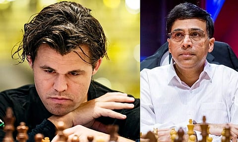 Magnus Carlsen; Viswanathan Anand (Twitter/@FIDE)