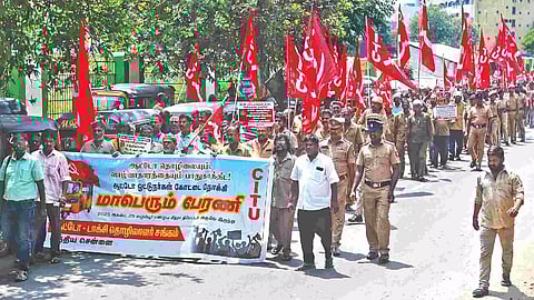 Autorickshaw drivers affiliated to the CITU union went on a protest march in Egmore on Friday raising various demands