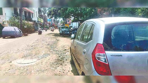 A damaged road in Pammal