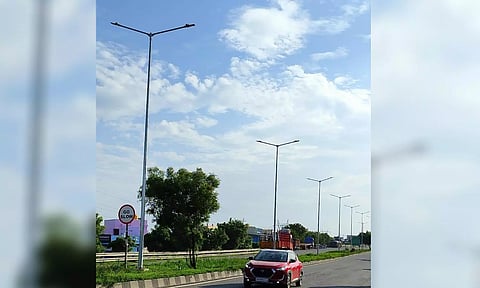 Pole lights installed along the highway