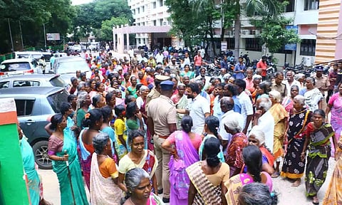 Women from Rajakal panchayat seek justice at the Vellore Collector’s office, on Tuesday