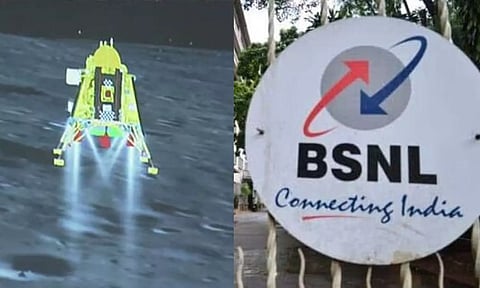 The Chandrayaan-3 spacecraft's soft landing on the south pole of the Moon (left)