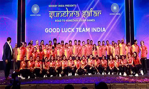 The Indian men's and women's hockey teams. (Image: ANI)