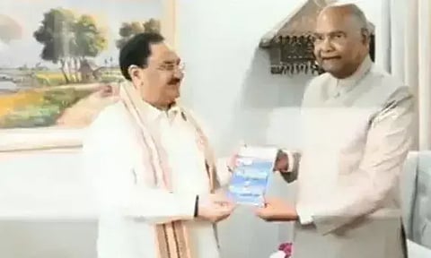 BJP chief J P Nadda on Friday met Ram Nath Kovind (ANI)