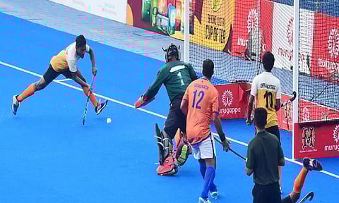 Central Secretariat in action against Indian Oil Corporation Limited during All-India MCC-Murugappa Gold Cup Hockey tournament (ANI)