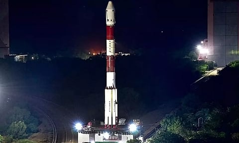 Preparations in the final phase for India’s maiden solar mission, Aditya L1 onboard the PSLV-C57, ahead of its launch today. (PTI)