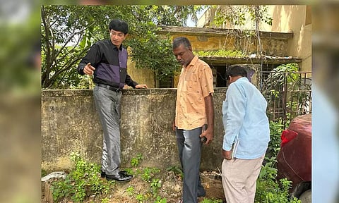 Chennai Corporation Commissioner J Radhakrishnan on Sunday inspected an abandoned house turned into a dumping ground in Manali New Town. (X/@chennaicorp)