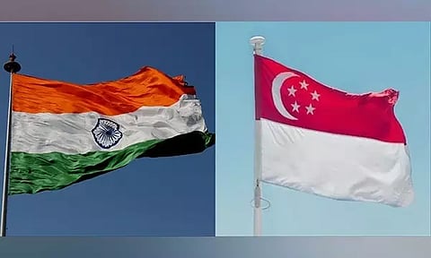 National flags of India and Singapore