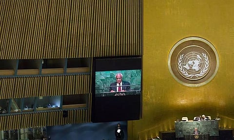 Prime Minister Meltek Sato Kilman Livtuvanu of Vanuatu addresses attendees during the 70th session of UNGA (Photo: Reuters)