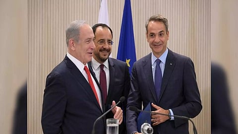 Israeli Premier Benjamin Netanyahu, Cyprus President Nikos Christodoulides, and Greek PM Kyriakos Mitsotakis (from L to R) (Photo: X/@netanyahu)