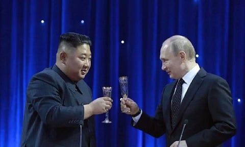 &nbsp;North Korean leader Kim Jong-un with Russian President Vladimir Putin