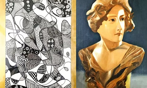 Lekha Hetal’s work (L), Oil painting by Zoya Parveen (R)