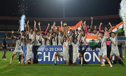 Indian team celebrating the SAFF U-20 Championship 2022 win