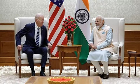 US President Joe Biden with Narendra Modi (X/@narendramodi)