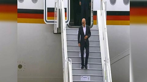 German Chancellor Olaf Scholz arrives in New Delhi. (Photo/ANI)