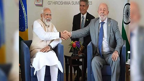 Prime Minister Narendra Modi with Brazilian President Lula da Silva at G7 Summit in Hiroshima, Japan. (Photo/ANI)
