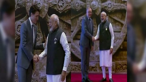 PM Narendra Modi with Canadian Prime Minister Justin Trudeau (left) and Australian Prime Minister Anthony Albanese (right)