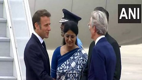 French President Emmanuel Macron arrives in India (Photo/ANI)