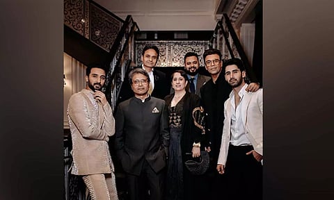 &nbsp;Filmmaker Karan Johar, Apoorva Mehta, Guneet Monga with director Nikhil Nagesh and Lakshya (Photo:ANI)&nbsp;