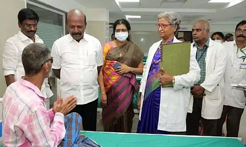 Tamil Nadu Health Minister MA Subramanian at an inspection at Government Ophthalmic Hospital in Egmore.