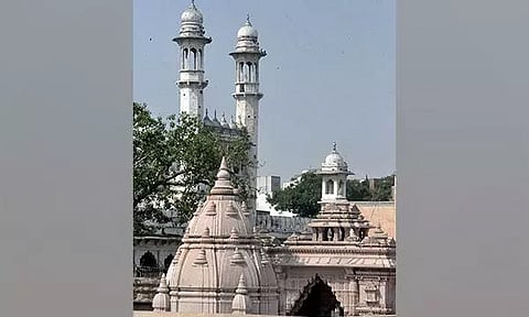 A view of Kashi Vishwanath Temple and Gyanvapi Mosque, in Varanasi. (ANI)
