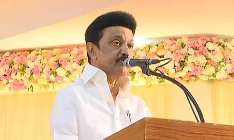 TN CM M K Stalin addressing the gathering at a wedding ceremony in Rajapalayam. (X/@mkstalin)