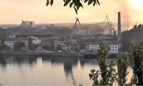 &nbsp;Smoke rises from the shipyard that was reportedly hit by Ukrainian missile attack
