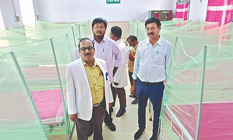 Dean Nehru inspecting the newly-established dengue ward in Tiruchy GH on Thursday