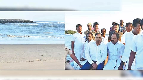 Minister Siva V Meyyanathan inspecting the ongoing works at Tirumullaivasal