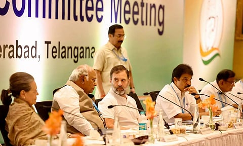 Congress leaders at the Congress Working Committee (CWC) meeting held in Hyderabad, Telangana. (PTI)