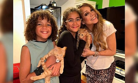 Mariah Carey with her twins, Moroccan and Monroe, and kittens, Nacho and Rocky Jr. (Instagram)