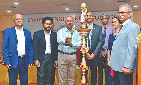 Chief Guest lighting up lamp at inaugural function