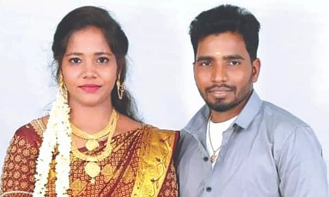 Saravanan and Swetha were relatives and childhood friends who got married only on Sunday, police said.