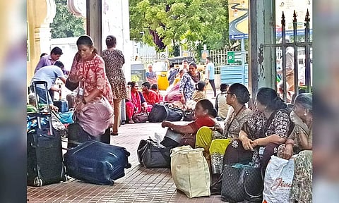 Passengers outside Egmore station