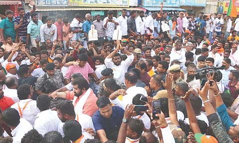 &nbsp;BJP state president K Annamalai during En Mann, En Makkal padayatra in Coimbatore on Sunday