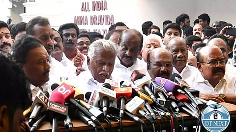 AIADMK cadres celebrate outside the party headquarters after the announcement of breaking ties with BJP. (Manivasagan N)