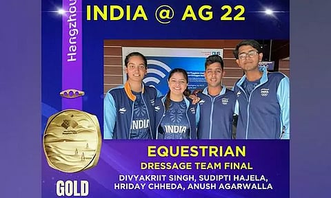 Indian team of Anush Agarwalla, Hriday Vipul, Divyakriti and Sudipti Hajela (Photo: SAI Media/ Twitter)