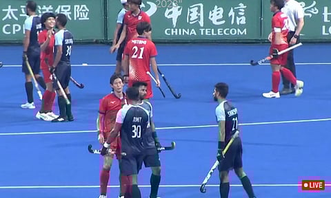 India celebrates their win against Japan in Q4 (Screengrab)