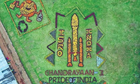 A floral arrangement, celebrating the success of Chandrayan-3 mission, at the Government Botanical Garden in Ooty